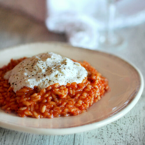 risotto de tomate y queso burrata